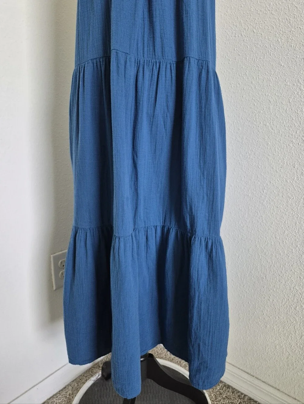 J. Crew Blue Gauze Tiered Maxi Dress S Ruffle Strap Cotton Boho Beach Resort
